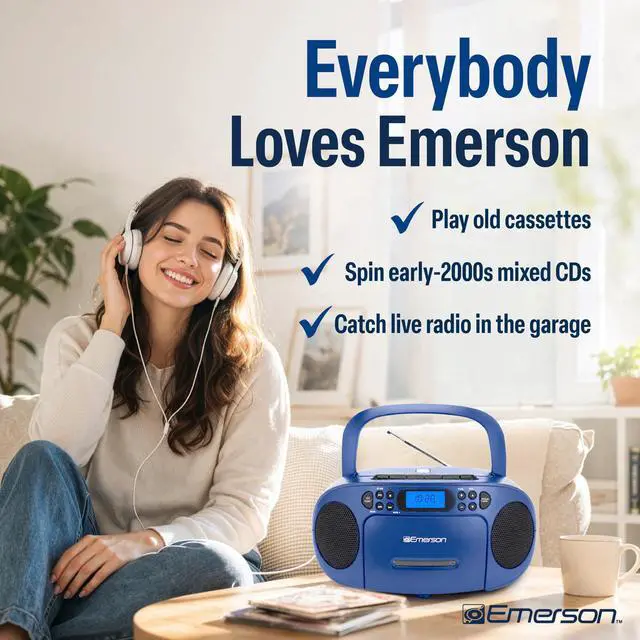 Alt view image 6 of 7 - EPB-3003 Portable CD Cassette Boombox with AM FM Radio - Blue