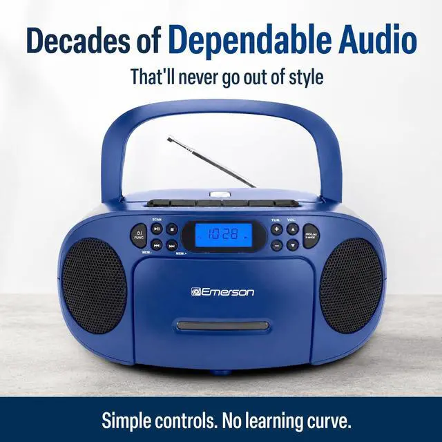 Alt view image 7 of 7 - EPB-3003 Portable CD Cassette Boombox with AM FM Radio - Blue