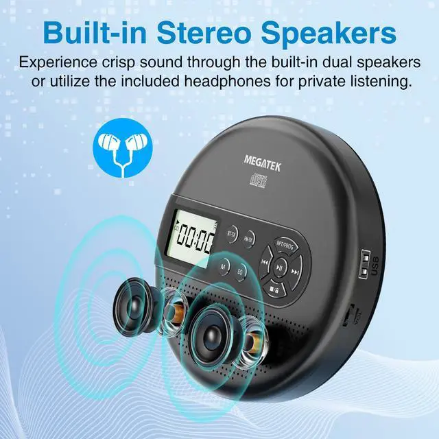 Alt view image 3 of 7 - Portable CD Player with Bluetooth RX/TX, FM Transmitter & USB