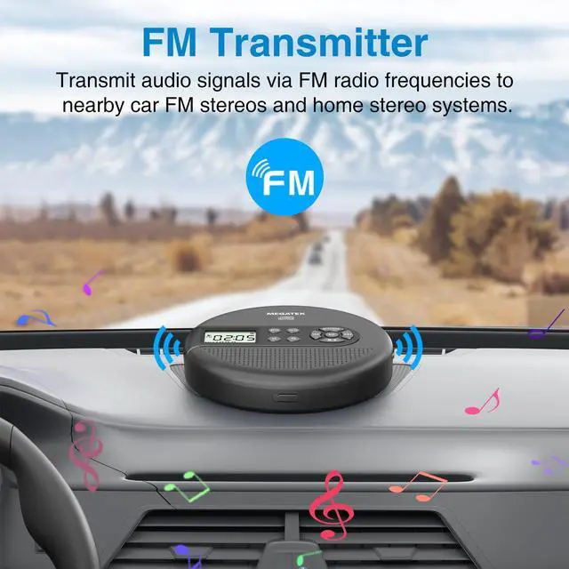Alt view image 7 of 7 - Portable CD Player with Bluetooth RX/TX, FM Transmitter & USB