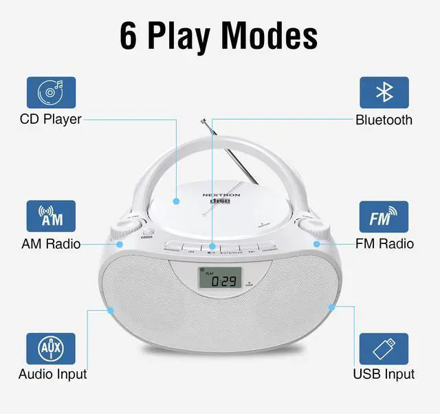 Alt view image 2 of 7 - Portable CD Player Boombox with Bluetooth, AM/FM Radio & USB