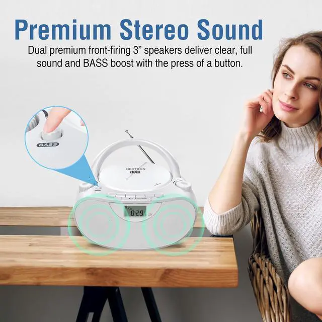 Alt view image 3 of 7 - Portable CD Player Boombox with Bluetooth, AM/FM Radio & USB