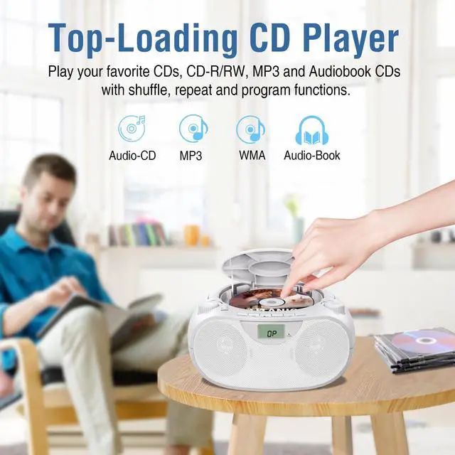 Alt view image 4 of 7 - Portable CD Player Boombox with Bluetooth, AM/FM Radio & USB