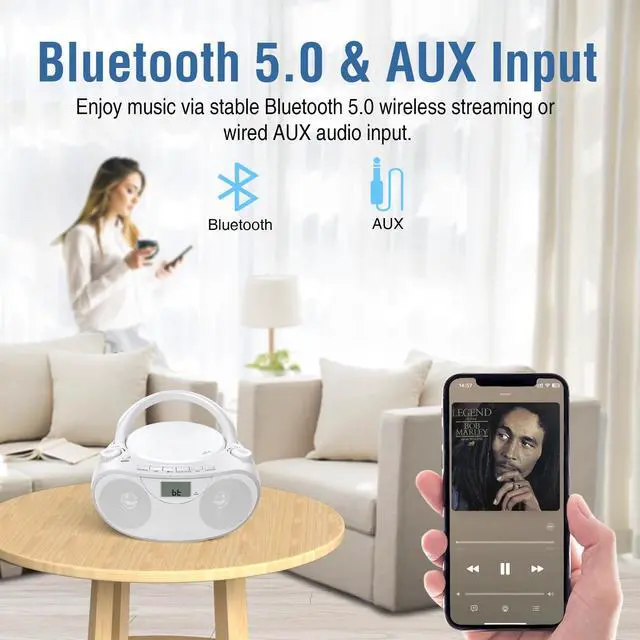 Alt view image 6 of 7 - Portable CD Player Boombox with Bluetooth, AM/FM Radio & USB