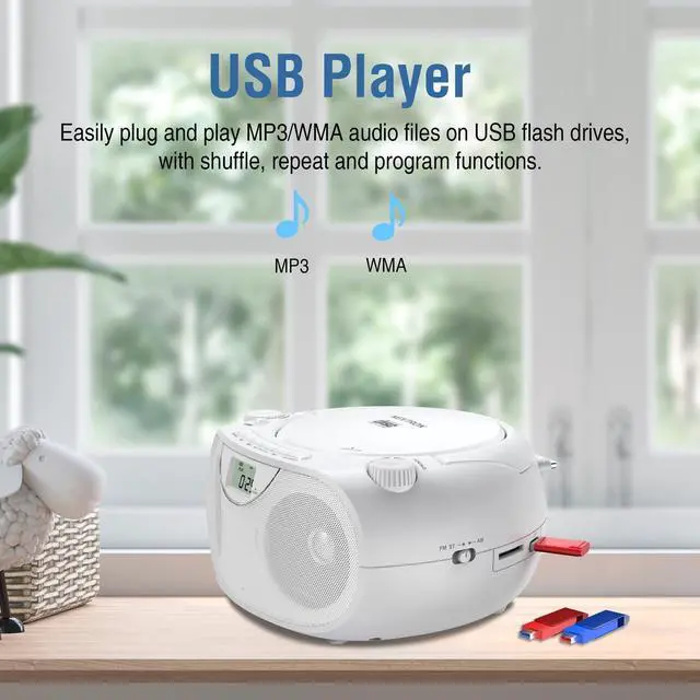 Alt view image 7 of 7 - Portable CD Player Boombox with Bluetooth, AM/FM Radio & USB