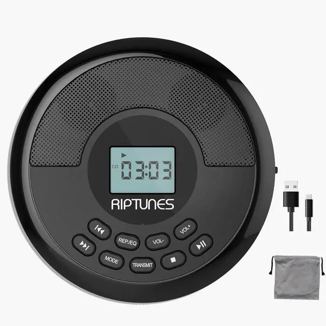Alt view image 7 of 7 - CD Player Portable Rechargeable Battery Bulit-in - Wireless, Dual Speakers Anti-Skip Protection - Compatible MP3 USB- Black