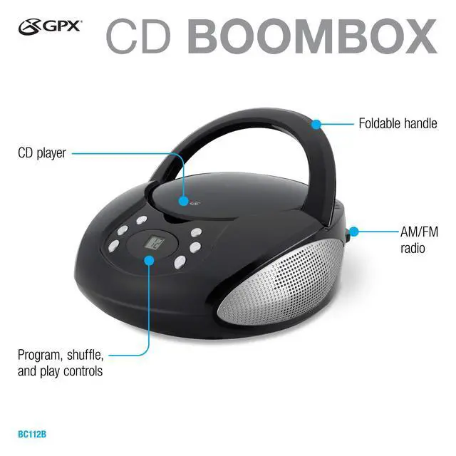 Alt view image 6 of 7 - Portable CD Boombox with AM/FM Radio, Stereo Speakers & AUX Input