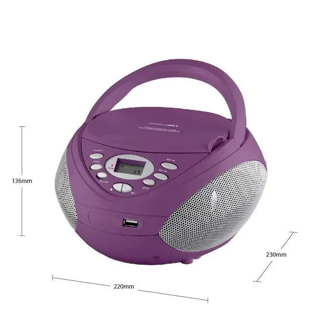 Alt view image 2 of 4 - HX-326CD CD/MP3 Boombox with Radio and USB Port (Purple)