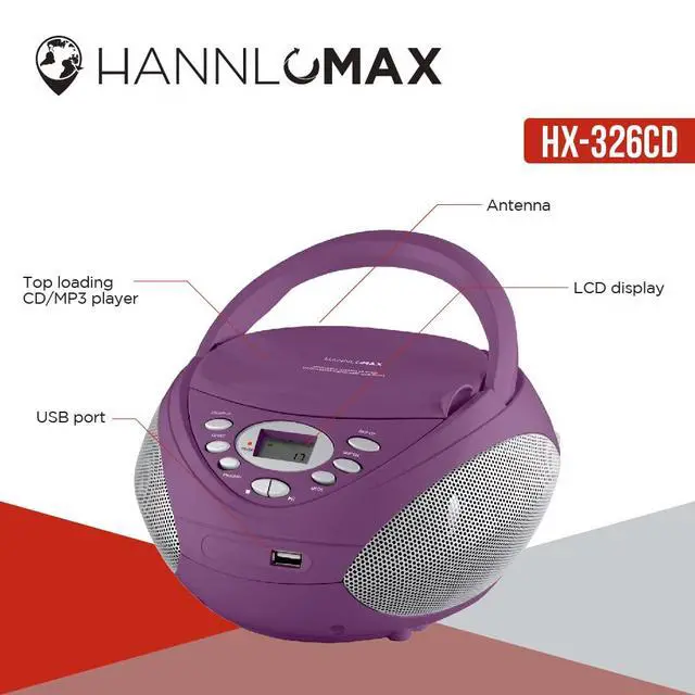 Alt view image 3 of 4 - HX-326CD CD/MP3 Boombox with Radio and USB Port (Purple)
