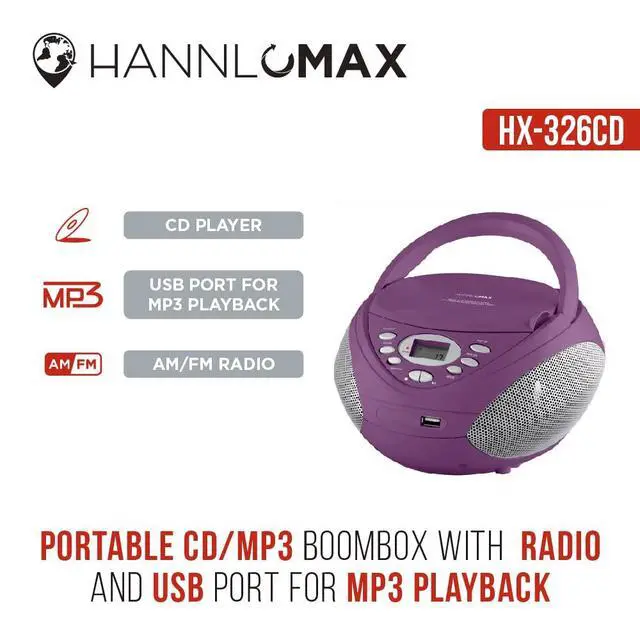 Alt view image 4 of 4 - HX-326CD CD/MP3 Boombox with Radio and USB Port (Purple)