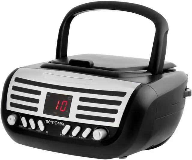 Main image of AM/FM Top Loading CD Player | Portable Stereo with Programmable Memory | Auxiliary Input and LED Display (Black, Retro CD Boombox)