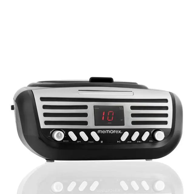 Alt view image 2 of 7 - AM/FM Top Loading CD Player | Portable Stereo with Programmable Memory | Auxiliary Input and LED Display (Black, Retro CD Boombox)