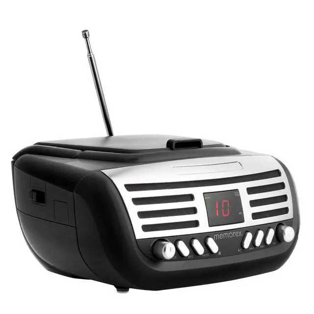Alt view image 3 of 7 - AM/FM Top Loading CD Player | Portable Stereo with Programmable Memory | Auxiliary Input and LED Display (Black, Retro CD Boombox)