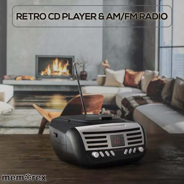 Alt view image 6 of 7 - AM/FM Top Loading CD Player | Portable Stereo with Programmable Memory | Auxiliary Input and LED Display (Black, Retro CD Boombox)