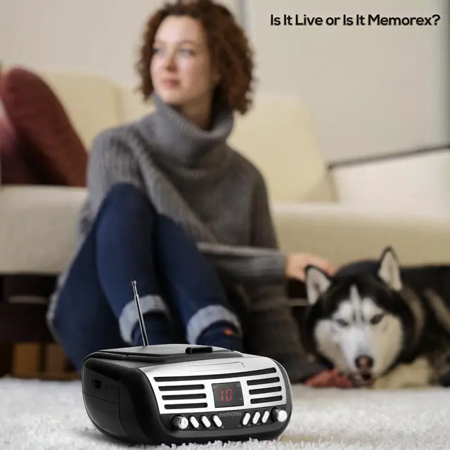 Alt view image 7 of 7 - AM/FM Top Loading CD Player | Portable Stereo with Programmable Memory | Auxiliary Input and LED Display (Black, Retro CD Boombox)