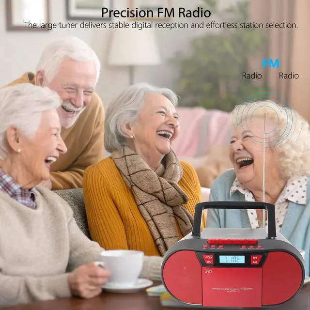 Alt view image 5 of 7 - Boombox CD Player Portable, Cassette Player Combo with CD MP3 Bluetooth AUX TF USB FM Radio AC/DC Powered, Boom Box with Remote Control, Headphone Jack, Stereo Sound for Home,Kids,Gift