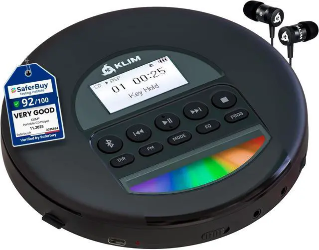 Main image of Nomad - New 2023 - Portable CD Player Walkman with Long-Lasting Battery - with Headphones - Radio FM - Compatible MP3 CD Player Portable - TF Card Radio FM AM Bluetooth - Ideal for Cars - Black