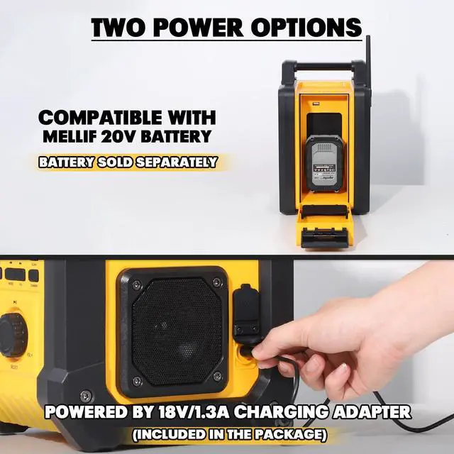 Alt view image 2 of 7 - Jobsite Radio Speaker, Compatible with DeWalt 20V MAX Battery, IPX54 Waterproof Portable Wireless Stereo,Strong Signal Reception, AM/FM, TWS, 100ft Range, AC/DC Powered(Tool Only)