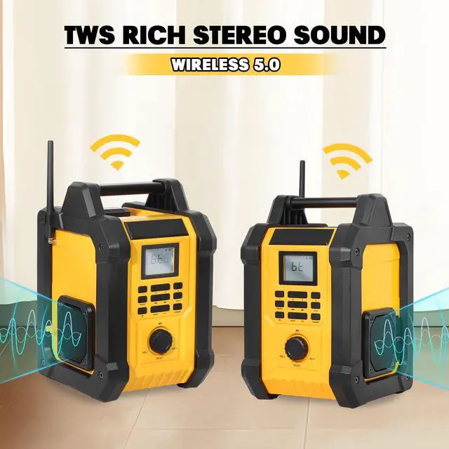 Alt view image 4 of 7 - Jobsite Radio Speaker, Compatible with DeWalt 20V MAX Battery, IPX54 Waterproof Portable Wireless Stereo,Strong Signal Reception, AM/FM, TWS, 100ft Range, AC/DC Powered(Tool Only)