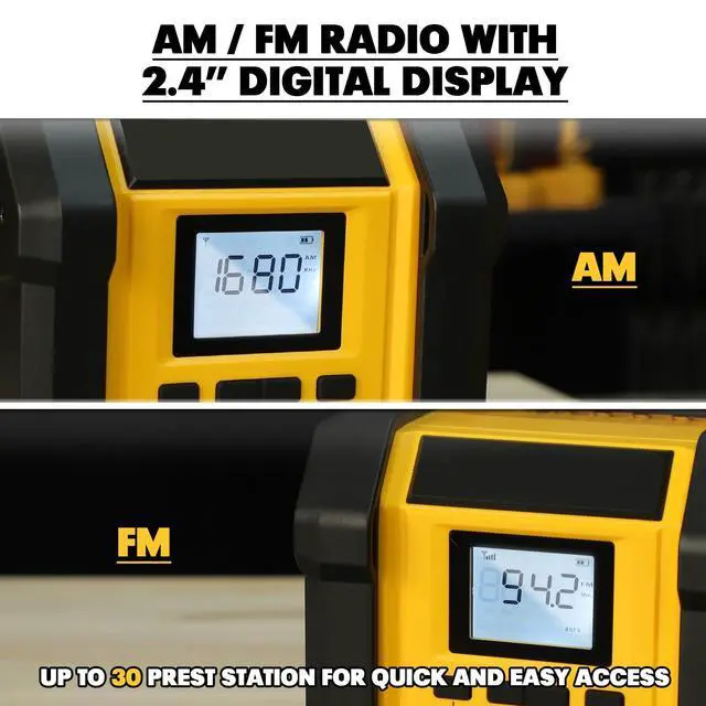 Alt view image 7 of 7 - Jobsite Radio Speaker, Compatible with DeWalt 20V MAX Battery, IPX54 Waterproof Portable Wireless Stereo,Strong Signal Reception, AM/FM, TWS, 100ft Range, AC/DC Powered(Tool Only)