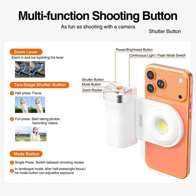 Alt view image 7 of 7 - Phone Flash Fill Light, Magnetic Attachment for Mobile Phones, Built-in Handle with Focus Knob, Portable LED Light Phone Photography, Vlog & Live Streaming