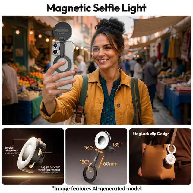 Alt view image 2 of 7 - ML05 Magnetic Selfie Light, Mini Phone Light for iPhone Magsafe