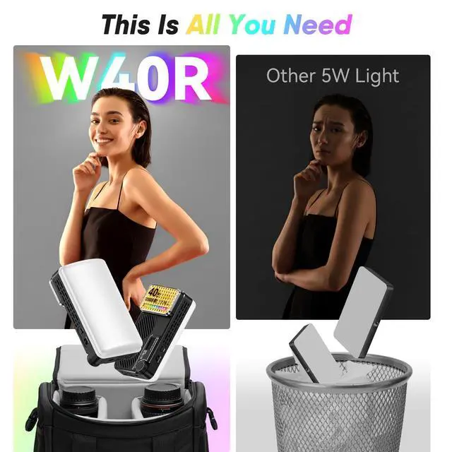 Alt view image 2 of 7 - Small LED Camera Light 40W, Full RGB Video Lights with Diffuser, App Control, 2500-9000K, CRI 97+, USB-C Fast Charging, Portable Photography Fill Light for Sony Canon Video Recording