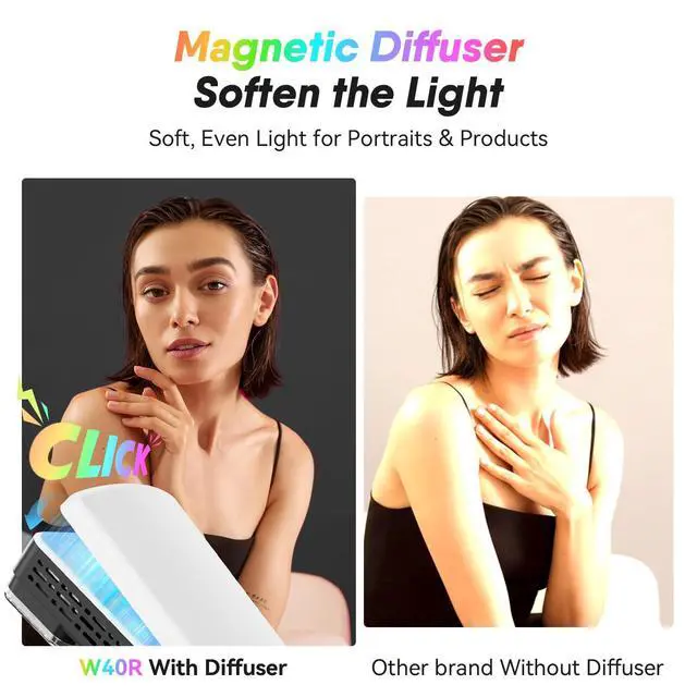 Alt view image 5 of 7 - Small LED Camera Light 40W, Full RGB Video Lights with Diffuser, App Control, 2500-9000K, CRI 97+, USB-C Fast Charging, Portable Photography Fill Light for Sony Canon Video Recording