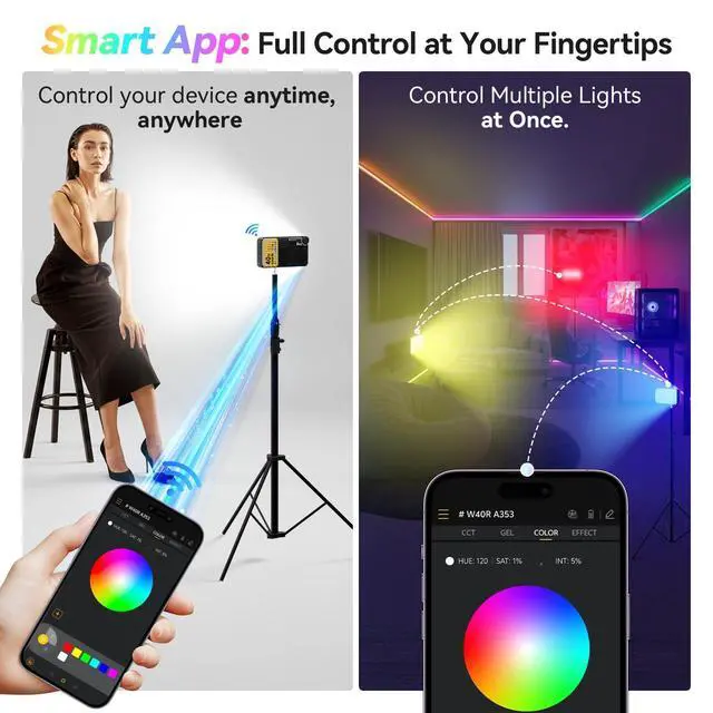 Alt view image 6 of 7 - Small LED Camera Light 40W, Full RGB Video Lights with Diffuser, App Control, 2500-9000K, CRI 97+, USB-C Fast Charging, Portable Photography Fill Light for Sony Canon Video Recording