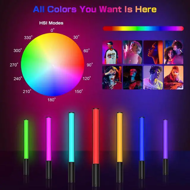Alt view image 3 of 7 - RGB Video Light Wand, Handheld Multi Color LED Tube Light Stick with Remote Control, Dimmable 2500K-6500K CRI97+ Full-Color LED Light with 2500mAh Rechargeable Battery, 12 Light Scenes