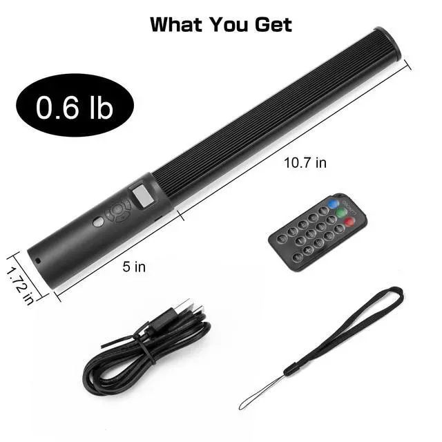 Alt view image 6 of 7 - RGB Video Light Wand, Handheld Multi Color LED Tube Light Stick with Remote Control, Dimmable 2500K-6500K CRI97+ Full-Color LED Light with 2500mAh Rechargeable Battery, 12 Light Scenes