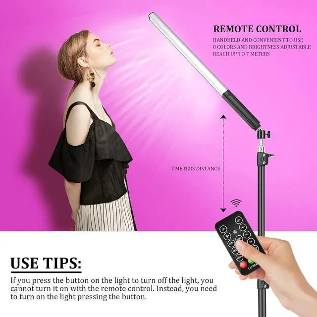 Alt view image 5 of 7 - RGB LED Photography Lighting Portable Wand Handheld LED Video Light 1000 Lumens CRI 95+ USB Rechargeable with Remote Control, Carry Bag, Adjustable Color Temperature 3000K-6000K and 36 Colors