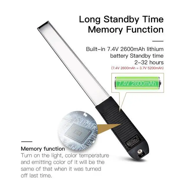 Alt view image 7 of 7 - RGB LED Photography Lighting Portable Wand Handheld LED Video Light 1000 Lumens CRI 95+ USB Rechargeable with Remote Control, Carry Bag, Adjustable Color Temperature 3000K-6000K and 36 Colors