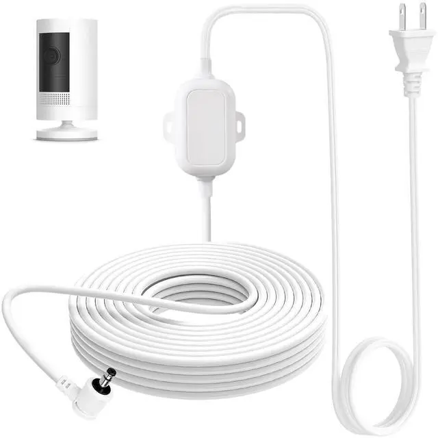 Main image of 30ft Power Adapter Compatible with Ring Stick Up Cam Battery/Plug-in (3rd Gen), Weatherproof Charger for Reliable Indoor and Outdoor Use, White