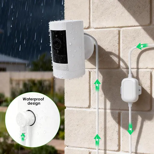 Alt view image 5 of 7 - 30ft Power Adapter Compatible with Ring Stick Up Cam Battery/Plug-in (3rd Gen), Weatherproof Charger for Reliable Indoor and Outdoor Use, White