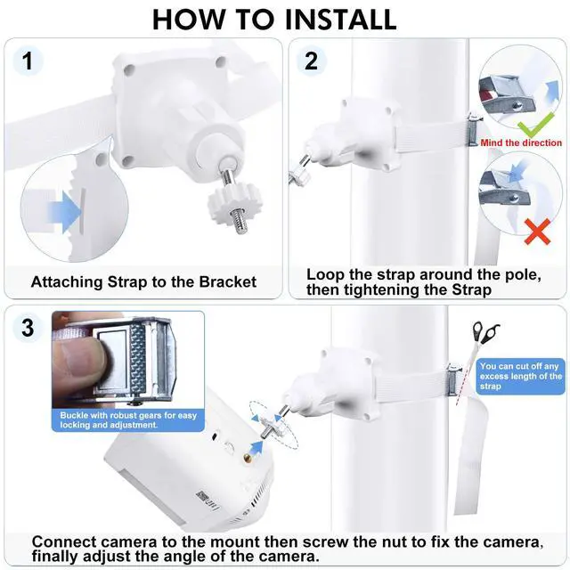 Alt view image 3 of 7 - Adjustable Wall Mount Compatible with Ring Spotlight Cam Pro/Plus (Battery), Ring Stick Up Cam (Battery), Outdoor Security Camera Mount with Strap for Wall, Pole or Tree Installation, White