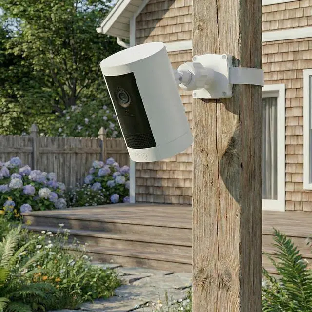 Alt view image 5 of 7 - Adjustable Wall Mount Compatible with Ring Spotlight Cam Pro/Plus (Battery), Ring Stick Up Cam (Battery), Outdoor Security Camera Mount with Strap for Wall, Pole or Tree Installation, White