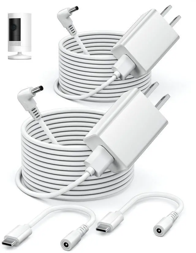 Main image of 2 Pack Power Adapter Compatible with Ring Stick Up Cam Battery/Plug-in 3rd Gen/2nd Gen & for Ring Pan Tilt Stick Up Camera, Indoor/Outdoor Charger Weatherproof Power Cord, 4M/13.1Ft Long