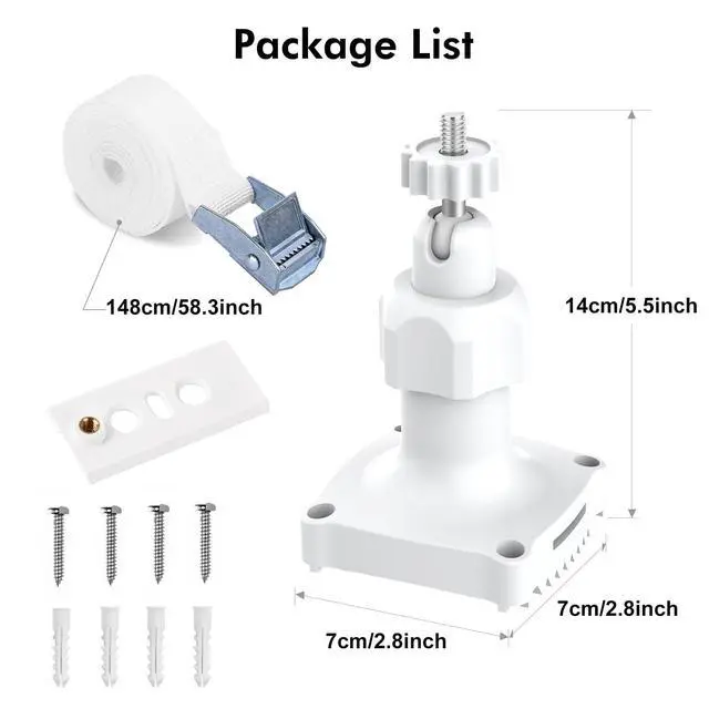 Alt view image 7 of 7 - Adjustable Wall Mount Compatible with Ring Spotlight Cam Pro/Plus (Battery), Ring Stick Up Cam (Battery), Outdoor Security Camera Mount with Strap for Wall, Pole or Tree Installation, White