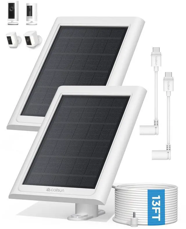 Main image of Solar Panel for Ring Camera, 2 Pack Solar Charger Compatible with Ring Stick Up and Spotlight Plus/Pro Outdoor Cam Battery, IP68 Waterproof 13ft Cable with Ring Barrel Plug to USB-C Adapter