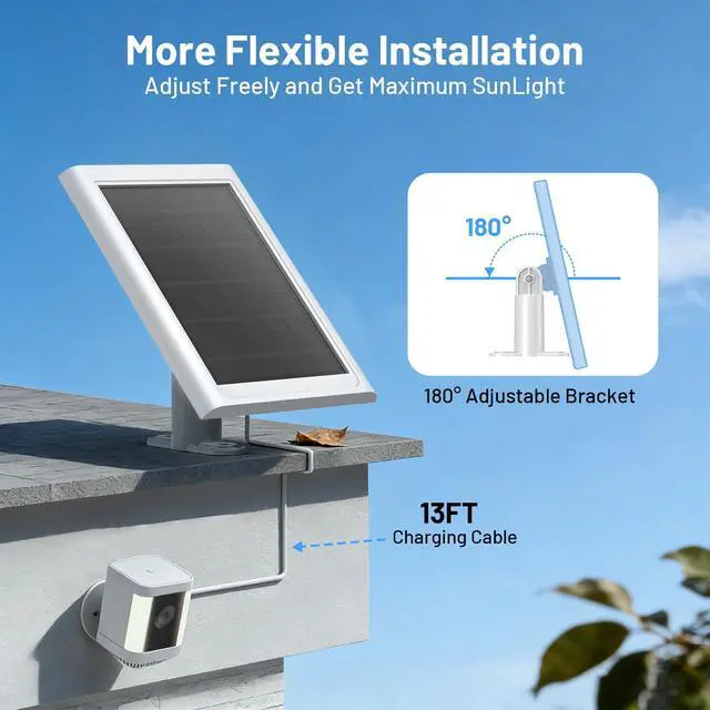 Alt view image 5 of 7 - Solar Panel for Ring Camera, 2 Pack Solar Charger Compatible with Ring Stick Up and Spotlight Plus/Pro Outdoor Cam Battery, IP68 Waterproof 13ft Cable with Ring Barrel Plug to USB-C Adapter