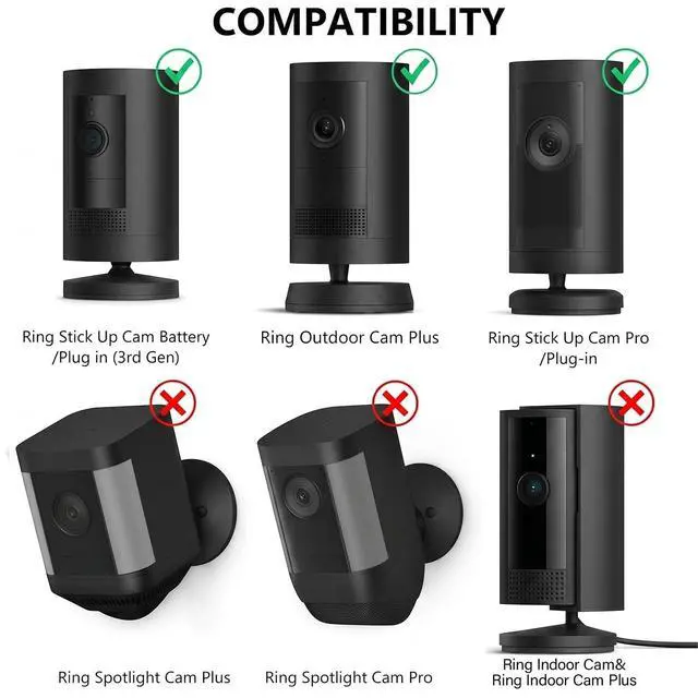 Alt view image 2 of 7 - 2Pack Ring Camera Wall Mount for Ring Stick Up Cam & Ring Outdoor Cam Plus, 360 Degree Adjustable No Drilling Mount for Ring Outdoor Indoor Camera(Black)