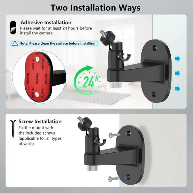 Alt view image 5 of 7 - 2Pack Ring Camera Wall Mount for Ring Stick Up Cam & Ring Outdoor Cam Plus, 360 Degree Adjustable No Drilling Mount for Ring Outdoor Indoor Camera(Black)