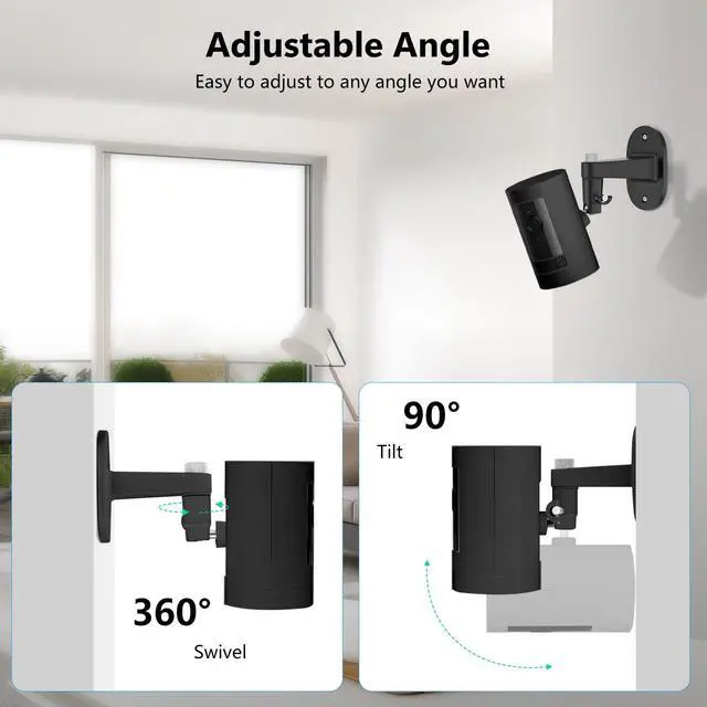 Alt view image 3 of 7 - 2Pack Ring Camera Wall Mount for Ring Stick Up Cam & Ring Outdoor Cam Plus, 360 Degree Adjustable No Drilling Mount for Ring Outdoor Indoor Camera(Black)