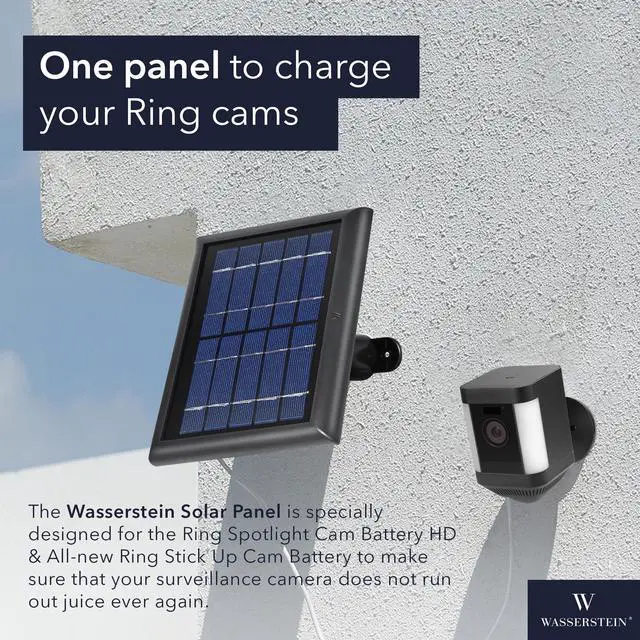 Alt view image 2 of 7 - Solar Panel Compatible with Ring Spotlight Cam/Plus/Pro Battery, Stick Up Cam/Pro & Outdoor Cam Plus Battery - Continuous Power for Ring Surveillance Camera (2-Pack, Black)
