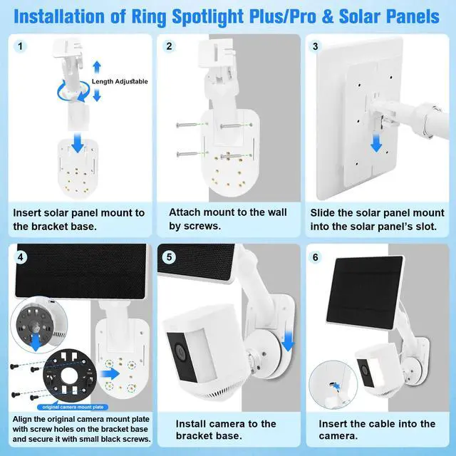 Alt view image 3 of 7 - 6W Solar Panel with Camera Mount for Ring Spotlight Cam Plus/Pro (Battery), Ring Stick Up Cam & Outdoor Cam Plus (Battery), 2-in-1 Solar Charger Wall Mount for Outdoor Security Cameras