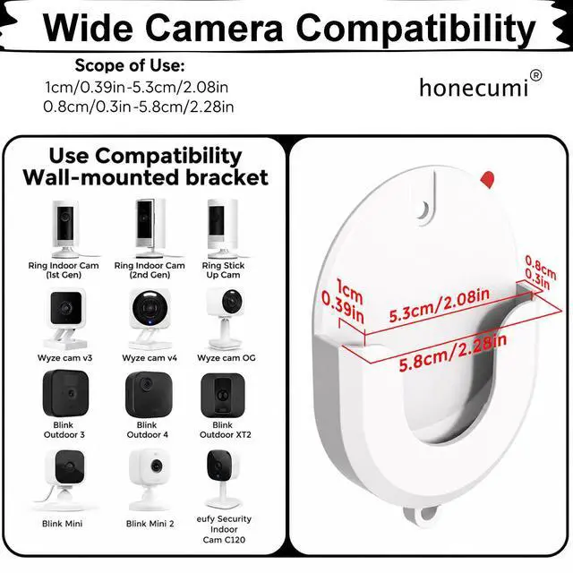 Alt view image 2 of 7 - No Drill Ring Camera Mount, 2 Pack Adhesive Ring Camera Wall Mount Compatible with Ring Indoor Cam 1st & 2nd Gen, Ring Stick Up Cam, Blink Mini 2, Blink Outdoor 3/4/XT2, Wyze Cam ABS Bracket,White