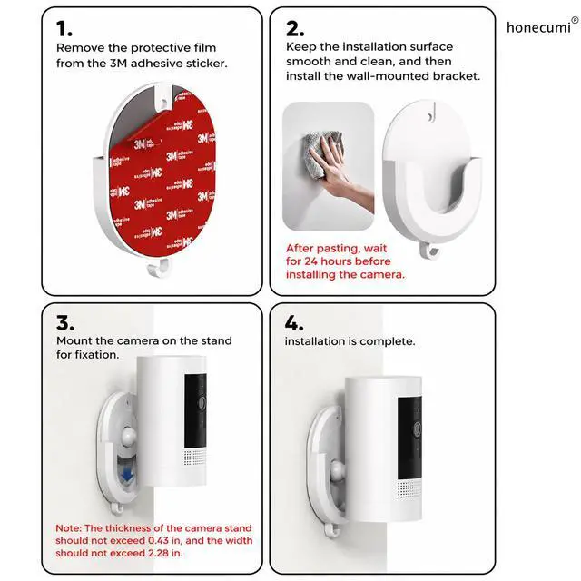 Alt view image 4 of 7 - No Drill Ring Camera Mount, 2 Pack Adhesive Ring Camera Wall Mount Compatible with Ring Indoor Cam 1st & 2nd Gen, Ring Stick Up Cam, Blink Mini 2, Blink Outdoor 3/4/XT2, Wyze Cam ABS Bracket,White