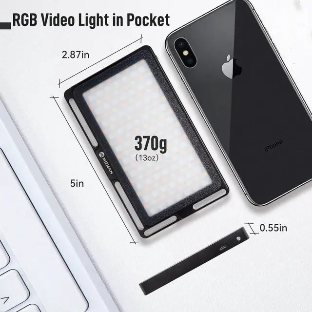 Alt view image 3 of 7 - Portable LED Video Light, Aluminum Alloy Body On-Camera Light, Diffuser & Built-in Battery, 2500K-8500K RGB Dimmable, CRI 96+ Photography Fill Light with 1/4" Screw for DSLR, Vlog, YouTube