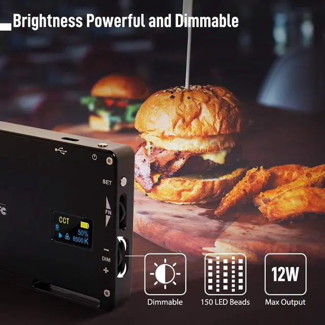 Alt view image 5 of 7 - Portable LED Video Light, Aluminum Alloy Body On-Camera Light, Diffuser & Built-in Battery, 2500K-8500K RGB Dimmable, CRI 96+ Photography Fill Light with 1/4" Screw for DSLR, Vlog, YouTube